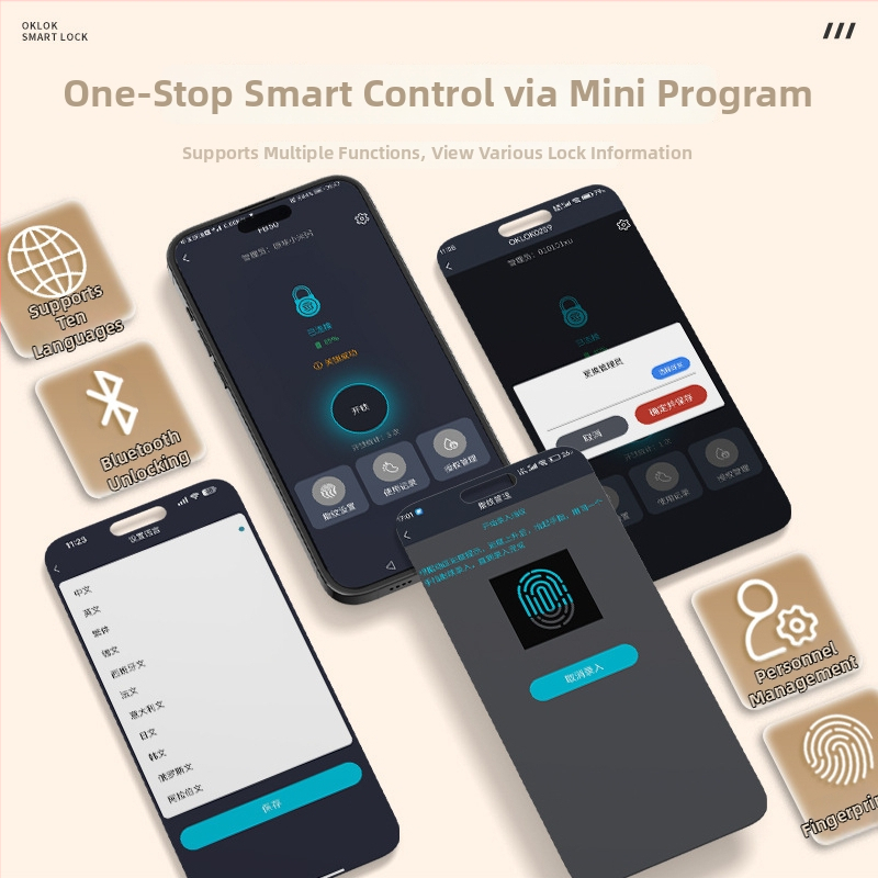 OKLOK BL20FB Zámok na sklenené dvere s odtlačkom prsta – bez vŕtania, digitálne Bluetooth, pre kancelárie/hotely/byty