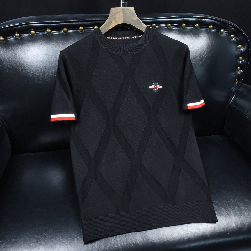 Korejskog stila slim-fit pleteni pulover s okruglim izrezom, dugi rukav, s printom, pamuk-poliesterska mješavina