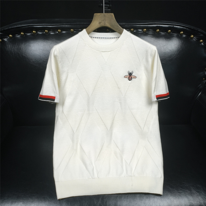 Korejskog stila slim-fit pleteni pulover s okruglim izrezom, dugi rukav, s printom, pamuk-poliesterska mješavina