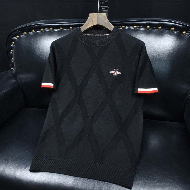 Korejskog stila slim-fit pleteni pulover s okruglim izrezom, dugi rukav, s printom, pamuk-poliesterska mješavina