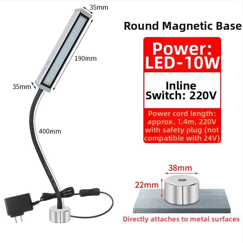 LED φως εργασίας για εργαλειομηχανές με μακρύ βραχίονα, αδιάβροχο, μαγνητική βάση, 220V/24V/36V