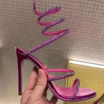Rimske stil sandale s omotačkim remenom, za žene, visoke pete preko 8 cm, gornji materijal prvi sloj kože, unutrašnjost od prave kože