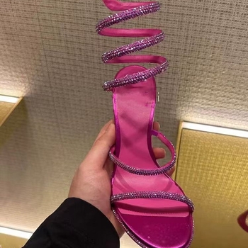 Rimske stil sandale s omotačkim remenom, za žene, visoke pete preko 8 cm, gornji materijal prvi sloj kože, unutrašnjost od prave kože