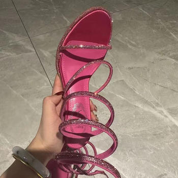 Rimske stil sandale s omotačkim remenom, za žene, visoke pete preko 8 cm, gornji materijal prvi sloj kože, unutrašnjost od prave kože