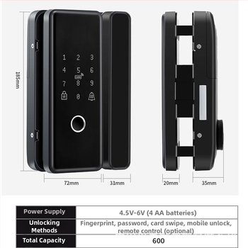 Pametni sigurnosni zaključavanje za dvostruko otvaranje bezokvirnih staklenih vrata u uredu s otiskom prsta, karticom i lozinkom (Model R0958; pohrana otiska: 50; načini otključavanja: otisak prsta, kartica, lozinka; vrijeme skeniranja <2s; napajanje DC)