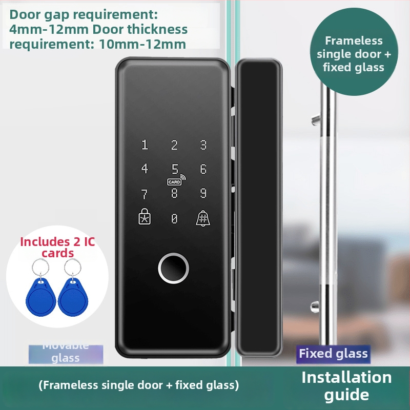 Pametni sigurnosni zaključavanje za dvostruko otvaranje bezokvirnih staklenih vrata u uredu s otiskom prsta, karticom i lozinkom (Model R0958; pohrana otiska: 50; načini otključavanja: otisak prsta, kartica, lozinka; vrijeme skeniranja <2s; napajanje DC)