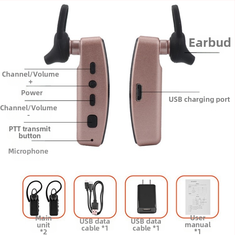 Mini interkom s hákom na ucho, bezdrôtový Bluetooth mikroslúchadlo a headset, všetko v jednom (16 kanálov, Li‑Ion batéria, odolný voči prachu)