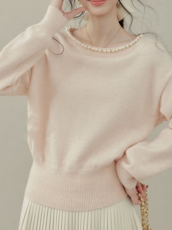 Дамски плетен суитшър с качулка и кръгла яка, дълги ръкави, едноцветна акрилна плетка, женски пуловер