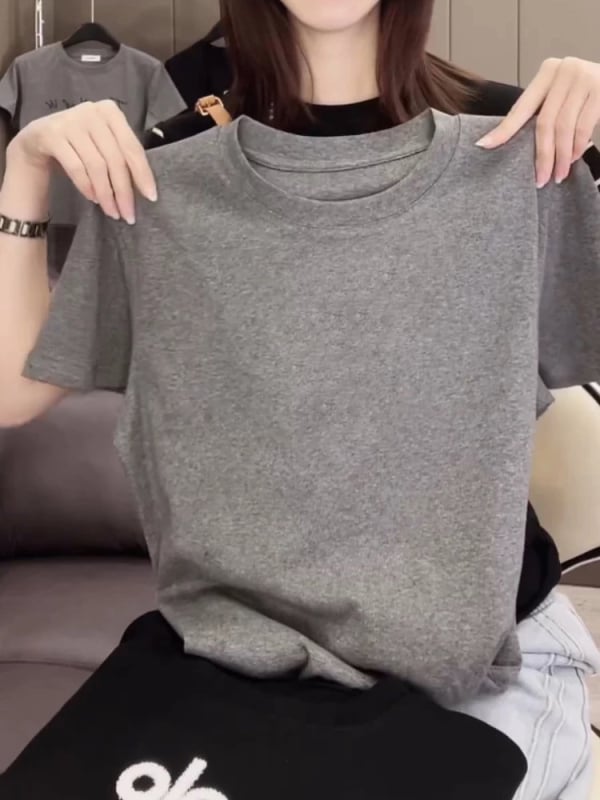 Тениска от Mulberry silk, къси ръкави, кръгло деколте, свободен силует, принт с карикатура, дължина 50-65 см, пролет 2025