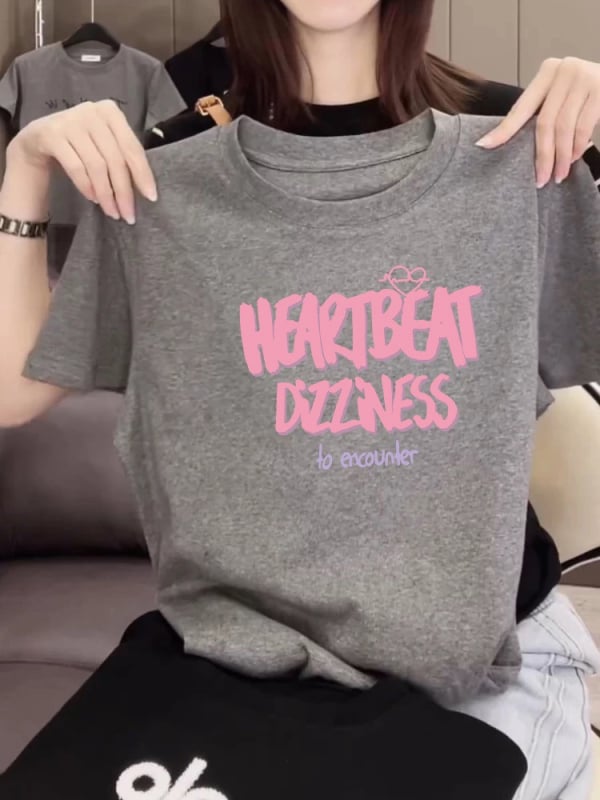 Тениска от Mulberry silk, къси ръкави, кръгло деколте, свободен силует, принт с карикатура, дължина 50-65 см, пролет 2025