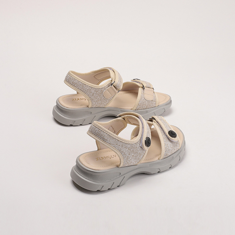 Ženske platformske sandale s Velcro, PU gornji dio, zaokružena prstiju, ljeto 2024