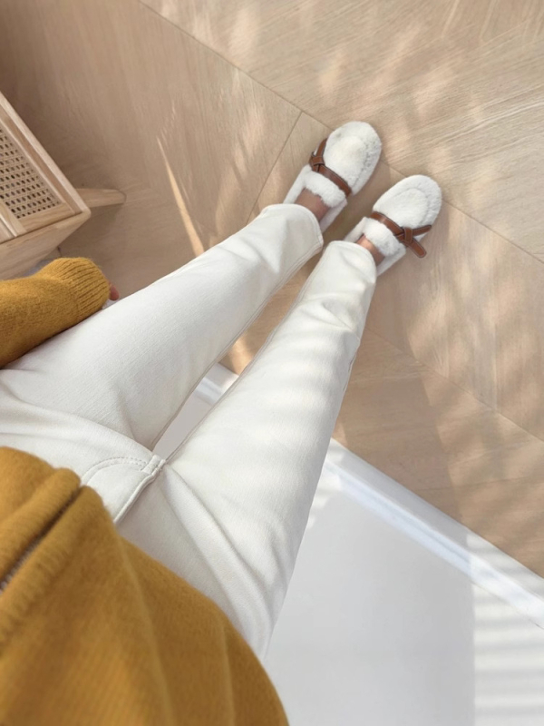 Дамски дънки с подплата от флис, прав силует, висока талия, деним памук-еластан, дължина девет десети