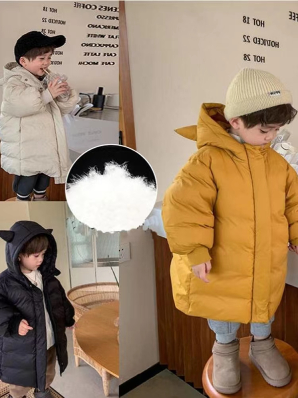 Dječja down jakna s kapuljom, srednje duljine, debela, korejskog stila (unisex)