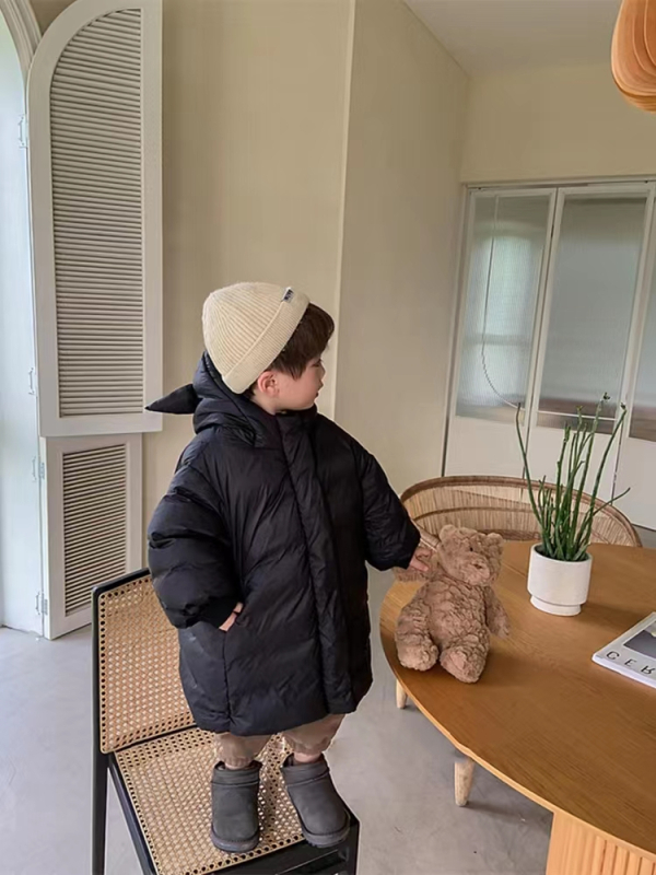 Dječja down jakna s kapuljom, srednje duljine, debela, korejskog stila (unisex)