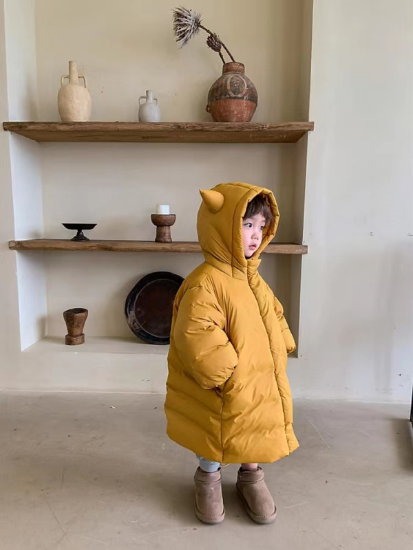 Dječja down jakna s kapuljom, srednje duljine, debela, korejskog stila (unisex)