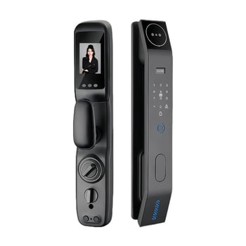 Pametan elektronički brava za vrata s prepoznavanjem lica, otiska prsta i lozinkom, vidljivo mačje oko cat-eye prozorčić, daljinsko otključavanje, 200 otisaka prstiju, skeniranje <0,5 s, DC napajanje