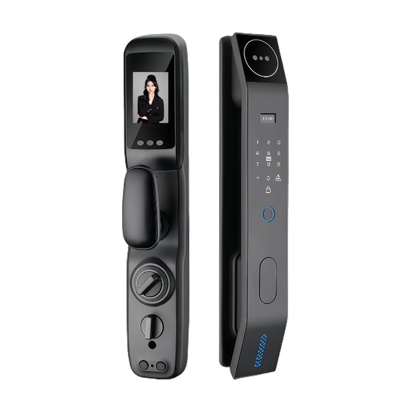 Pametan elektronički brava za vrata s prepoznavanjem lica, otiska prsta i lozinkom, vidljivo mačje oko cat-eye prozorčić, daljinsko otključavanje, 200 otisaka prstiju, skeniranje <0,5 s, DC napajanje