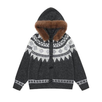 Пуловер с качулка, плетен, унисекс, акрилно-полиестеров смес, дълги ръкави