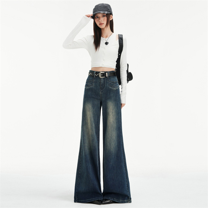 Дънки с висока талия, подплатени с флийс, микроеластични, повдигащи дупето, клеш