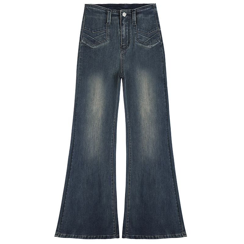 Дънки с висока талия, подплатени с флийс, микроеластични, повдигащи дупето, клеш