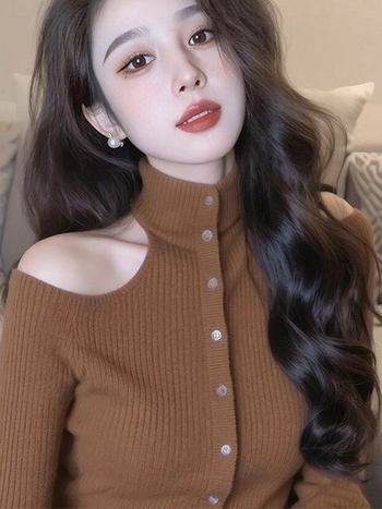 Плетен суичър с качулка за жени, Slim fit, ръкав тип принцеса, висока яка, дълги ръкави