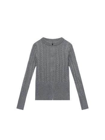 Кардиган с цип от вискозна материя — кръгло деколте, дълги ръкави, тънък силует, къс модел, зимен сезон 2024