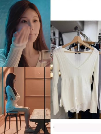 Памучен плетен свитър с V-образно деколте, дълги ръкави, пуловер стил, 70-80% памук