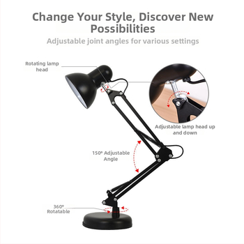 LED stolna lampa s dugim ramenom, zaštita očiju, metalni sjenil, američki utikač, model 811