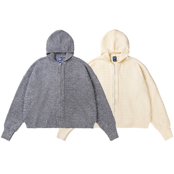 Američki retro stil, čista kroj, kratka silueta, prugasti pleteni kardigan s kapuljom, unisex, topao i udoban