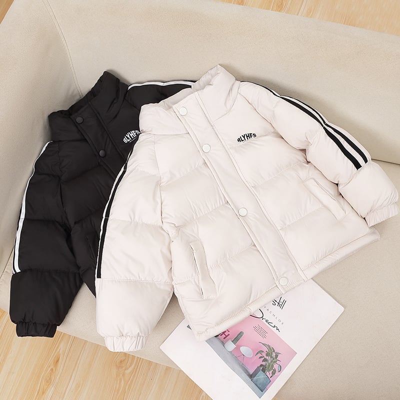 Παιδικό χοντρό χειμερινό μπουφάν με πλήρωση από πούπουλο πάπιας, unisex, χωρίς κουκούλα, φερμουάρ, για ηλικίες 3–8 ετών