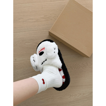 Papucs mesterséges prémes felsőrésszel, csúszásmentes gumitalppal, kartún mintával, sík sarok, talp vastagsága 0–3 cm