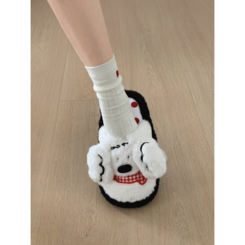 Papucs mesterséges prémes felsőrésszel, csúszásmentes gumitalppal, kartún mintával, sík sarok, talp vastagsága 0–3 cm