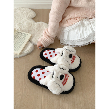 Papucs mesterséges prémes felsőrésszel, csúszásmentes gumitalppal, kartún mintával, sík sarok, talp vastagsága 0–3 cm