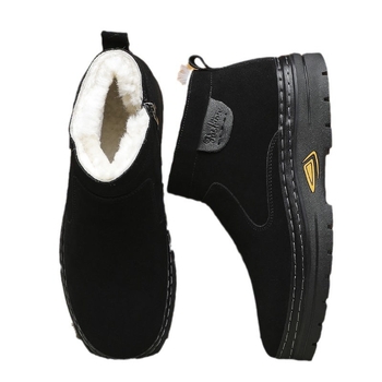 Ghete de zăpadă pentru bărbați, stil korean, partea superioară din piele velur de vițel, căptușeală din lână și cașmir, talpă din cauciuc antiderapant, vârf rotund