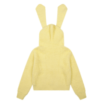 Női kapucnis kötött pulóver nyuszifülekkel – puha akril- és poliészter keverék, betű/szám mintázat, hosszú ujjú, szabályos hosszúságú, japán-koreai casual stílus