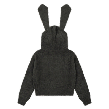 Női kapucnis kötött pulóver nyuszifülekkel – puha akril- és poliészter keverék, betű/szám mintázat, hosszú ujjú, szabályos hosszúságú, japán-koreai casual stílus