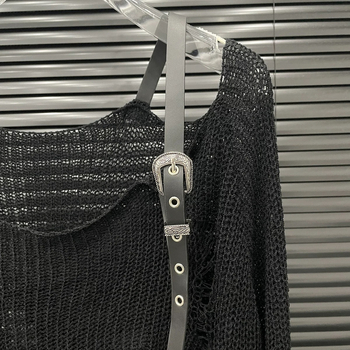Pamučni džemper, jednobojni, dugi rukavi, nagibni ovratnik, duljina 50-65 cm