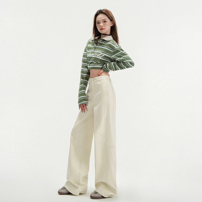 Женски дънки с широки крачоли и висока талия, деним, патчворк детайли, дълги до пода, плътна материя