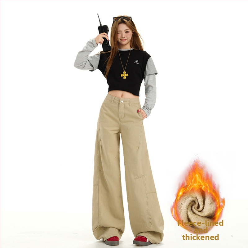 Женски дънки с широки крачоли и висока талия, деним, патчворк детайли, дълги до пода, плътна материя