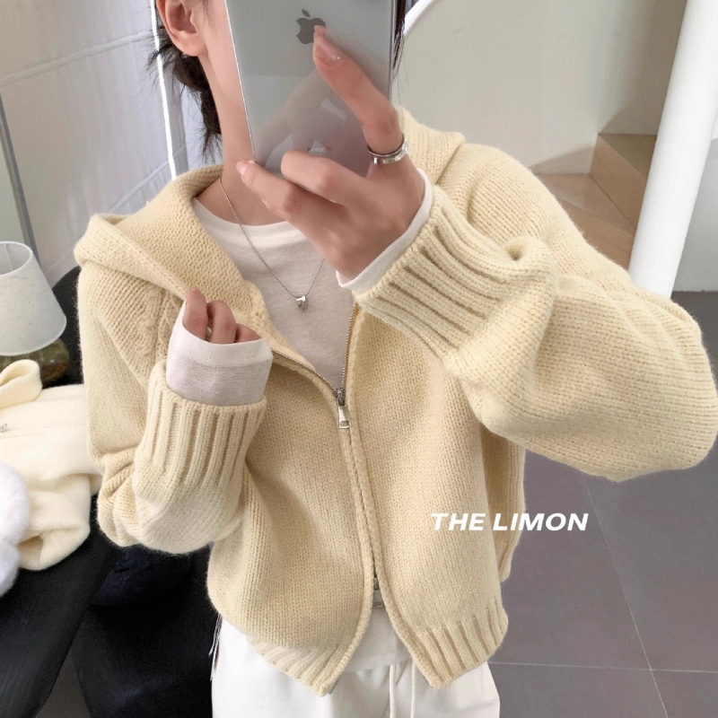 The Limon Lemon Green Tea kapucnis kardigán, poliészterből, dupla cipzárral, hosszú ujjú, téli szezon 2025