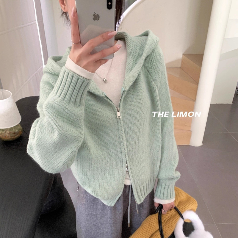 The Limon Lemon Green Tea kapucnis kardigán, poliészterből, dupla cipzárral, hosszú ujjú, téli szezon 2025