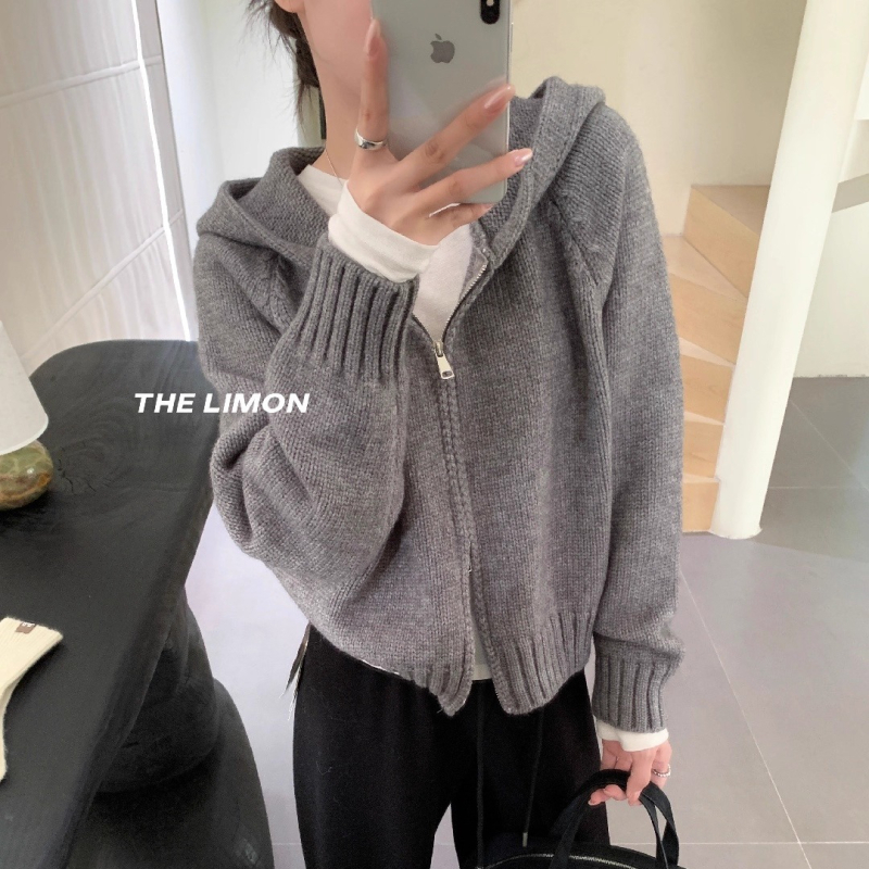 The Limon Lemon Green Tea kapucnis kardigán, poliészterből, dupla cipzárral, hosszú ujjú, téli szezon 2025