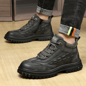 Cizme de zăpadă pentru bărbați, căptușite cu lână, partea superioară din piele de vită dublă, talpă din cauciuc, antiderapante, durabile (Căptușire din lână; Piele de vită dublă; Talpă din cauciuc; Antiderapante; Durabile)