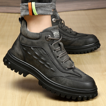 Cizme de zăpadă pentru bărbați, căptușite cu lână, partea superioară din piele de vită dublă, talpă din cauciuc, antiderapante, durabile (Căptușire din lână; Piele de vită dublă; Talpă din cauciuc; Antiderapante; Durabile)