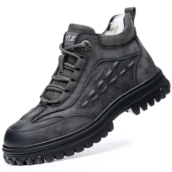 Cizme de zăpadă pentru bărbați, căptușite cu lână, partea superioară din piele de vită dublă, talpă din cauciuc, antiderapante, durabile (Căptușire din lână; Piele de vită dublă; Talpă din cauciuc; Antiderapante; Durabile)