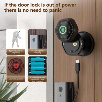 Sferična brava za drvena vrata s otiskom prsta, upravljanje putem mobilne aplikacije, pristup lozinkom i ključem, model Q8 (kapacitet pohrane otisaka: 100; >3000 otključavanja; vrijeme skeniranja <0.5 s; napajanje DC)