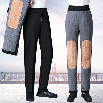 Férfi téli laza szabású casual nadrág Koreai stílusban, fleece béléssel, magas derekú, pamut kötött anyag