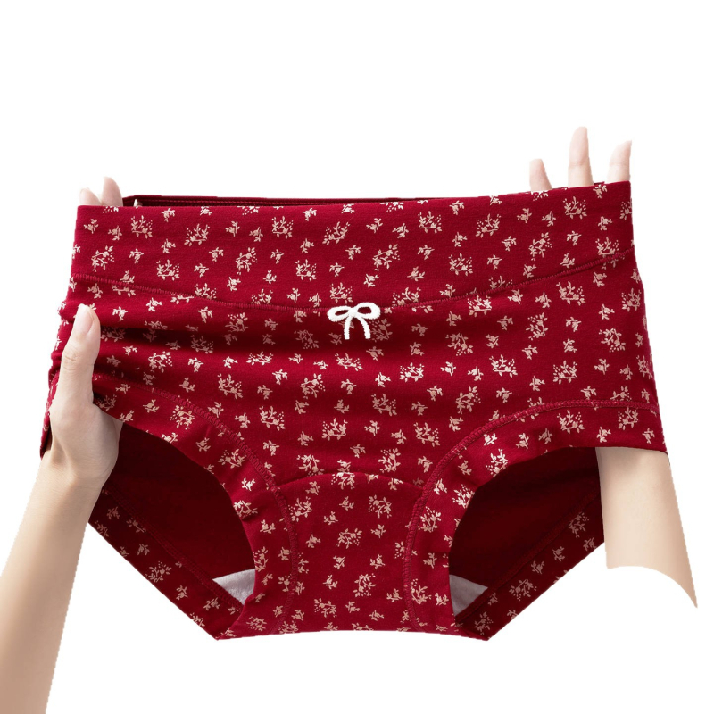 Női pamut boxer brief, lélegző, antibakteriális, virágos mintával, középső derekú