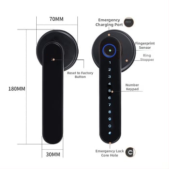 Pametan brava za vrata – otisak prsta, lozinka i ključ; pohranjuje do 100 otisaka prsta, više od 100000 otključavanja, vrijeme skeniranja <0,1 s, radna temperatura -20 do 60°C