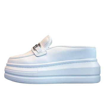 Női vastag talpú, kerek orrú papucs, felső része disznó bőrből, PU talp, 2025 tavasz